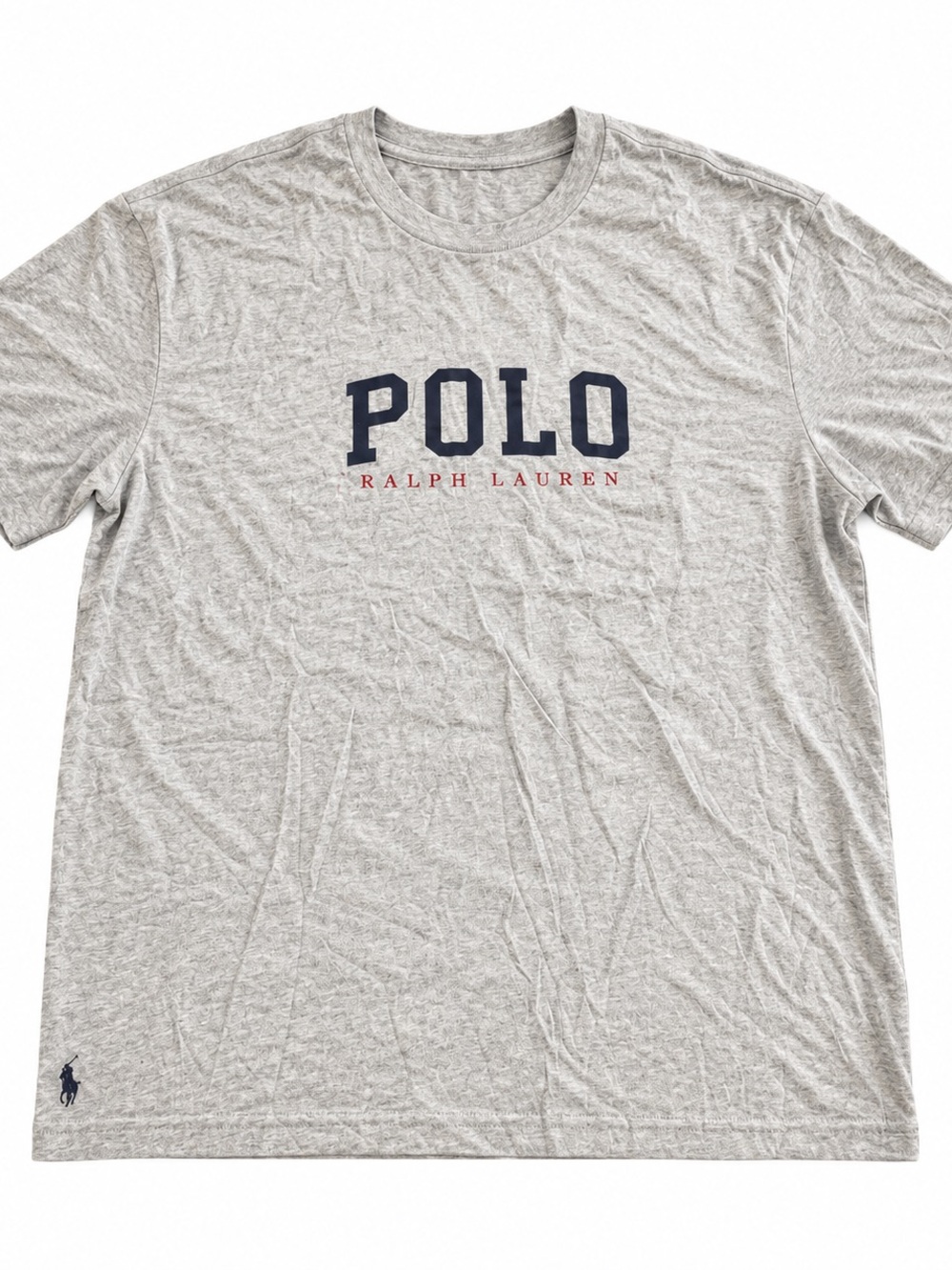 Polo by Ralph Lauren Light Heather Grey Logo Tee with Navy and Red Chest Print